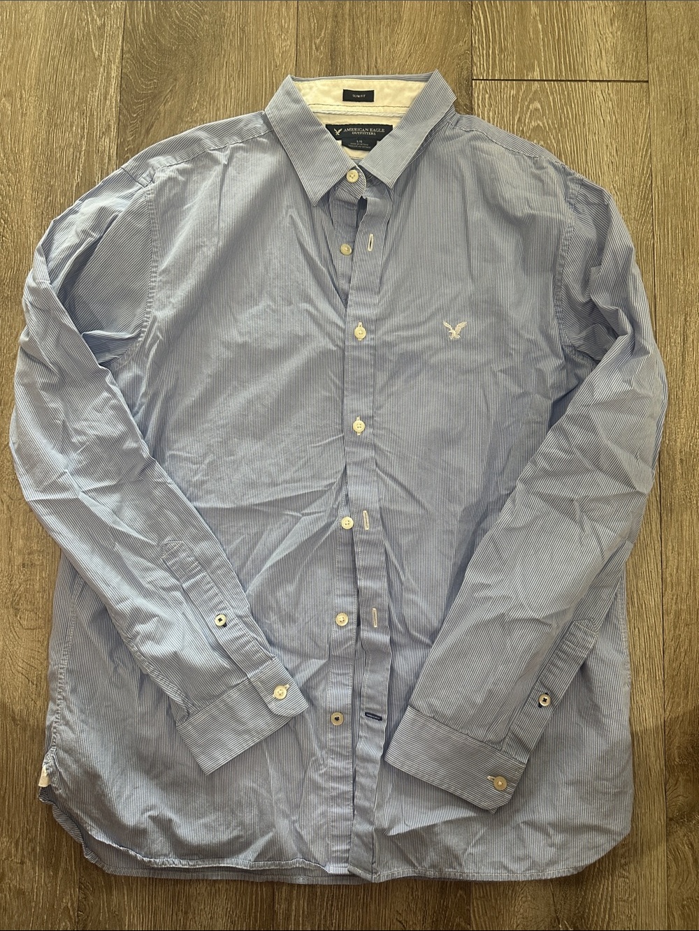 American Eagle Outfitters Light Blue Pinstripe Button-Up Shirt